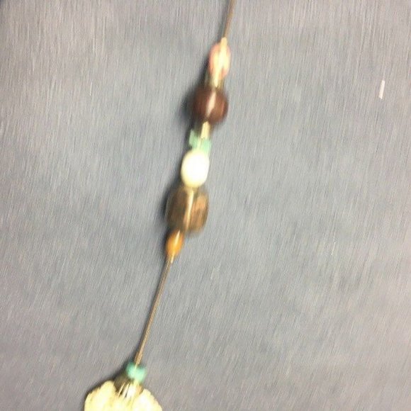 Long Necklace Beige Brown Turquoise Pink Gold Chunky Speckle Faceted Retro BoHo - Picture 3 of 9